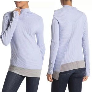 Rag & Bone Reanna Asymmetrical Ribbed Sweater Pearl Buttons Blue
